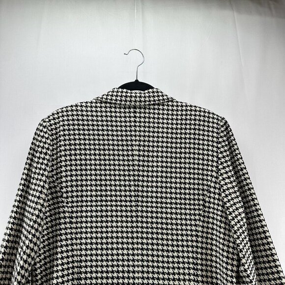 Coldwater Creek Overcoat Womens 14 Silk Wool Fully Lined Houndstooth Black White - Picture 6 of 11